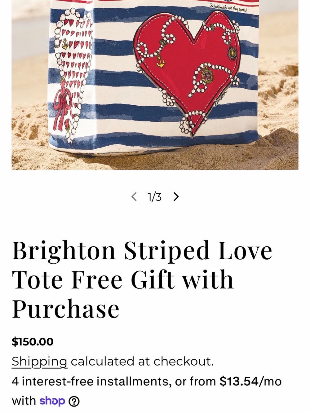 Brighton Navy & White Striped Tote with Red Heart Accent - Brighton